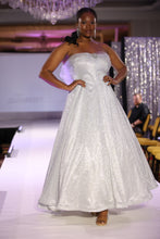 Strapless Silver Sparkle Ball Gown – Tulle Back Bow, Fully Lined