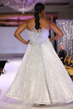 Strapless Silver Sparkle Ball Gown – Tulle Back Bow, Fully Lined