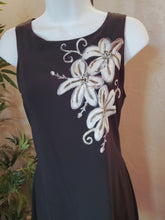 One-of-a-Kind Hand-Painted White Flower Black Summer Dress – Sleeveless Designer Original