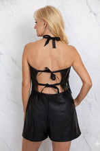 BLACK LEATHER SHORTS AND HALTER