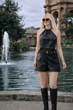 BLACK LEATHER SHORTS AND HALTER