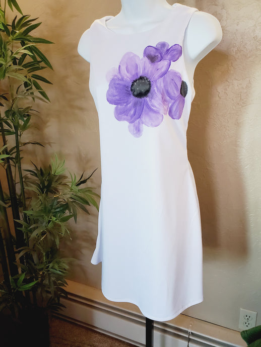One-of-a-kind designer hand painted lavender flower dress